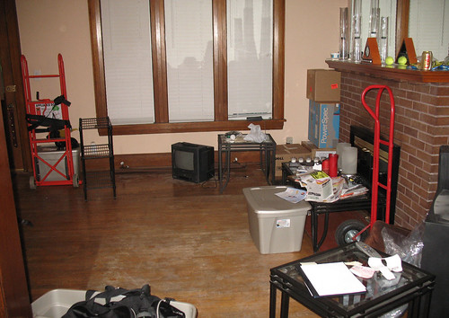 Moving: Messy living room.
