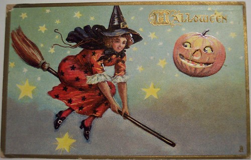 Vintage Halloween Postcard Tuck 183 Witch on Broom
