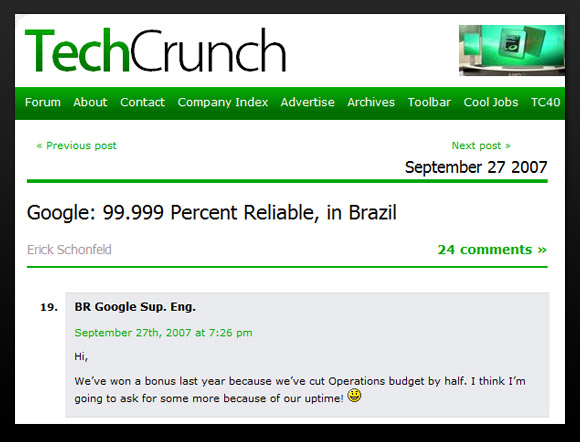Google engineer comment in TechCrunch