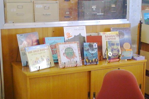 Display books with woodgrain