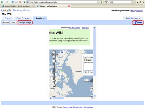 Mashup Editor Beispiel Map Wiki Gadget