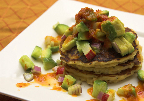 Corn fritters with avocado salsa