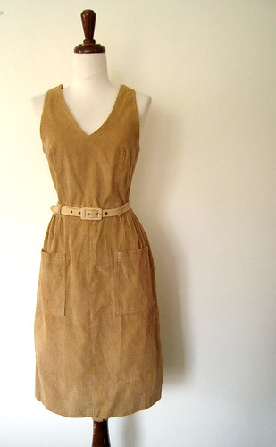 Tan Corduroy Jumper Dress, 1970's 