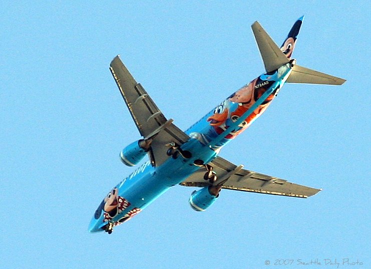 The Spirit of Disneyland, an Alaska Airlines 737, seen from Olympic Sculpture Park