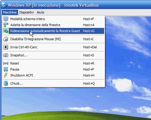 VirtualBox - Guest Additions - Windows XP: regolazione automatica risoluzione