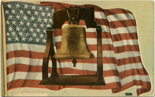 Postcard: Liberty Bell & Old Glory