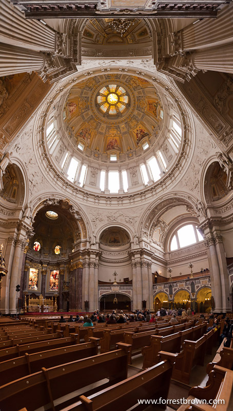 Vertical panorama for the main dome of the Berliner Dom. Berlin Cathedral, Church, Germany, Berlin