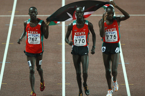 IAAF.org - Triple theat from Kenya in 3000m Steeplechase: Silver medalist Ezekiel Kemboi in 8:16:94, gold medalist, Brimin Kiprot Kipruto in 8:13:82 and bronze medalist Richard Kikemboi Mateelong in 8:17:59!, August 28, 2007.