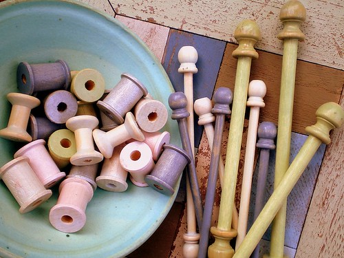Handpainted Wooden Spools and Bobbins