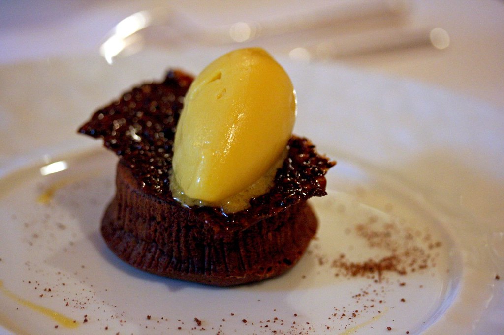 Moelleux of Bittersweet Chocolate with Passion fruit