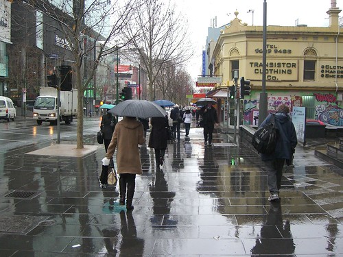 Melbourne Morning Rush in the Wet - Swanston Street by avlxyz.