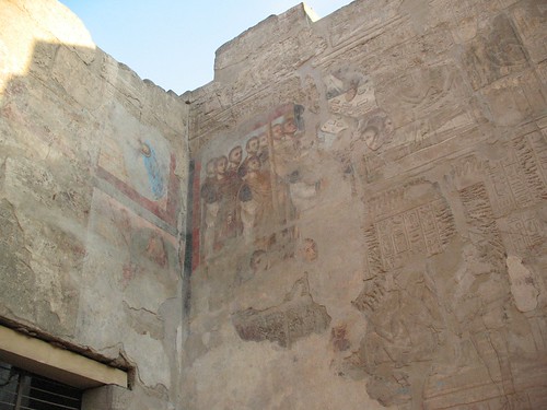 Roman  Frescoes on top of Egyptian Carvings in Luxor