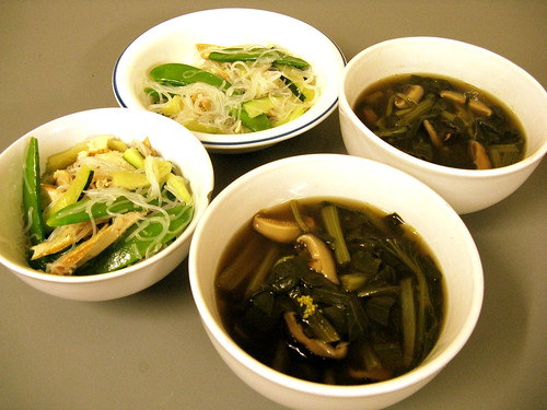 Bean Vermicelli Salad & Shiitake Greens soup