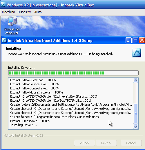 VirtualBox - Guest Additions - Windows XP: avanzamento installazione