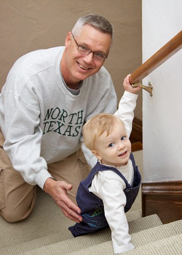 On the stairs with Grandpa