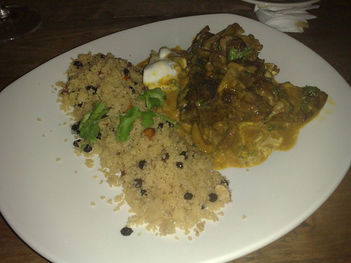 slow braised goat, almond and currant couscous & yoghurt