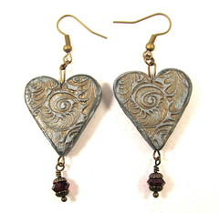 Silver Heart Earrings with Garnet Swarovski Drop
