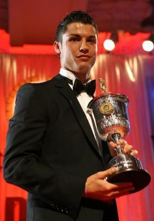 Cristiano Ronaldo with his PFA Young Player of the year award