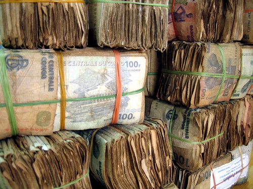 Wads of 100FC, or Congolese Francs