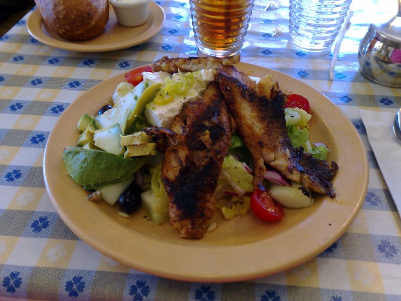 Blackened Lingcod over Greek Salad