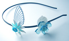 White and Blue Vintage Flowers Headband