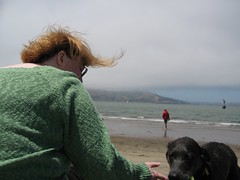 With the dogs on Crissy Field beach