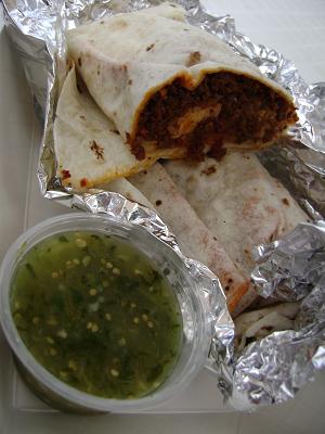 Nana's chorizo burrito and salsa verde at the Public Market
