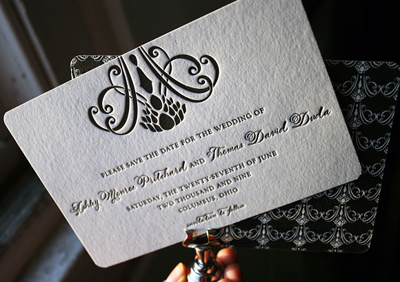 Letterpress save the dates, strong black ink: by Smock 