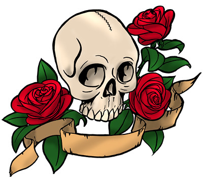 skulls and roses cartoon