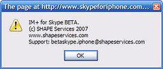 IM+ for Skype beta for iPhone - About alert box