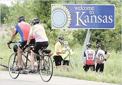 Oklahoma FreeWheel 2006 riders at rides end on the border with Kansas