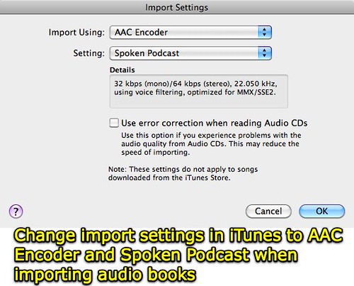 Import Settings in iTunes for Audio Books