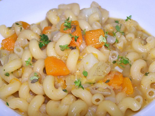 Pasta with potato, red lentil and pumpkin