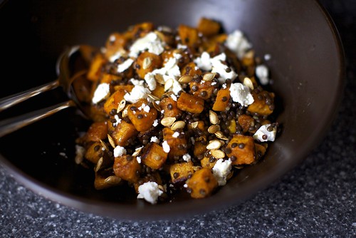 squash salad with lentils and goat cheese