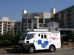 Fukushima TV relay van in front of hotel #9544