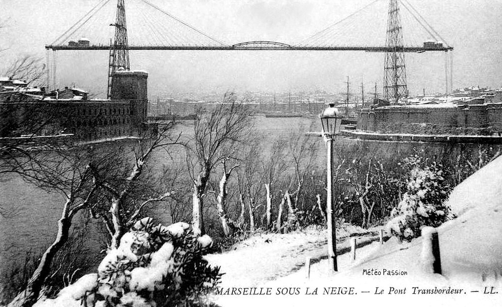 neige au Pont Transbordeur de Marseille en janvier 1914