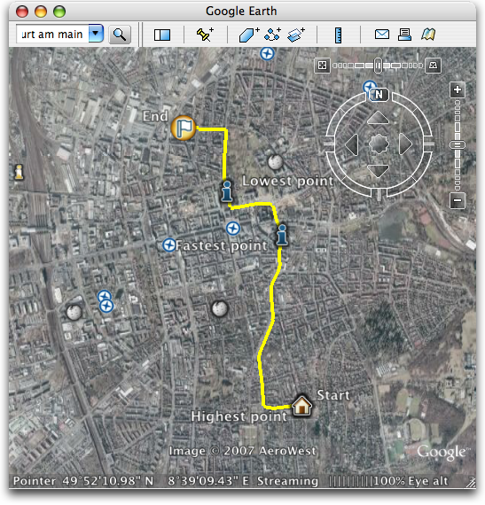 Nokia Sports Tracker exported track in Google Earth