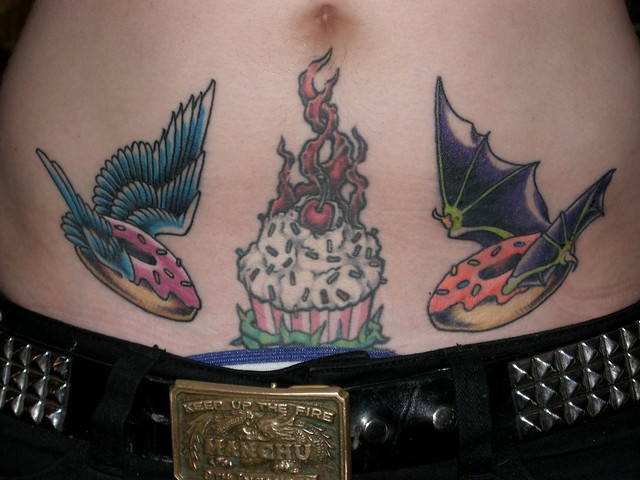 food tattoos. the sacred cupcake was done in 2001 by Jason Stephan.the 