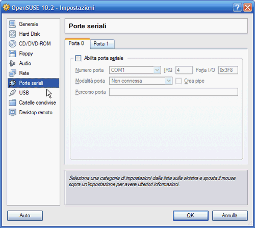 Fig. 6 - VirtualBox 1.5 - Supporto porte seriali