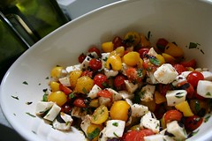 caprese salad with homegrown cherry tomatoes