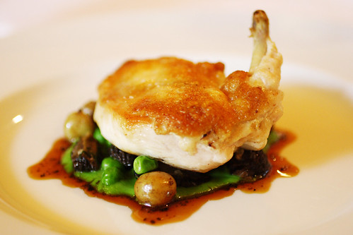 Roasted Chicken with Garden Peas and Morels