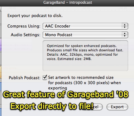 GarageBand Export to Enhanced Podcast File