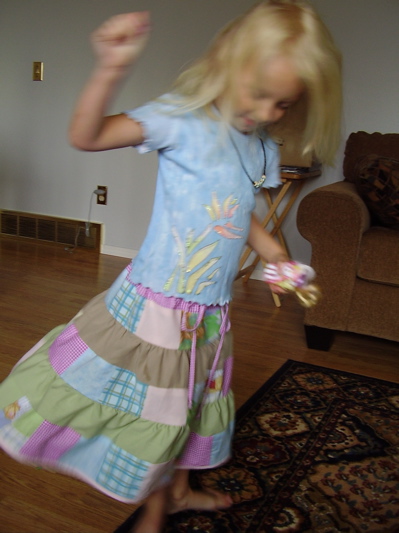 Tiered patchwork skirt in use