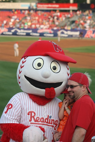 Reading Phillies Mascot Screwball with Fans