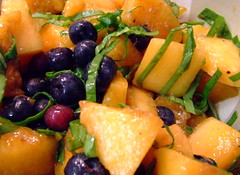 Grilled cantaloupe with chicory and blueberry vinaigrette