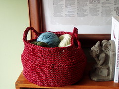 red leather basket