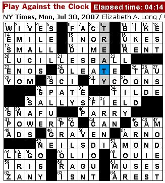 Rex Parker Does the NYT Crossword Puzzle: MONDAY, Jul. 30, 2007 - Elizabeth  A. Long