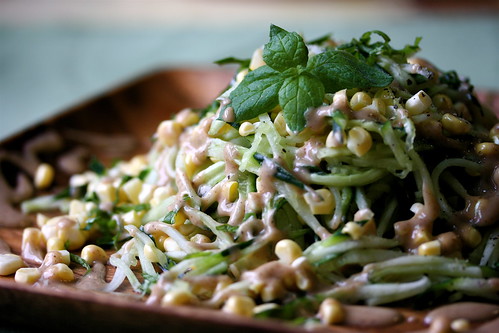 Raw: Cucumber Noodles with Sweet Corn and a Creamy Brazil Nut Sauce