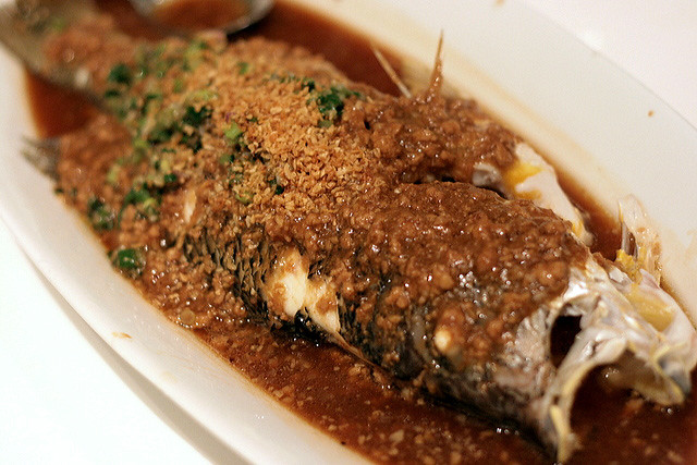 Steamed Crimson Snapper with Minced Pork in Bean Sauce