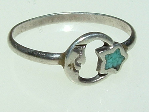 moon and star ring. moon/turquoise star ring